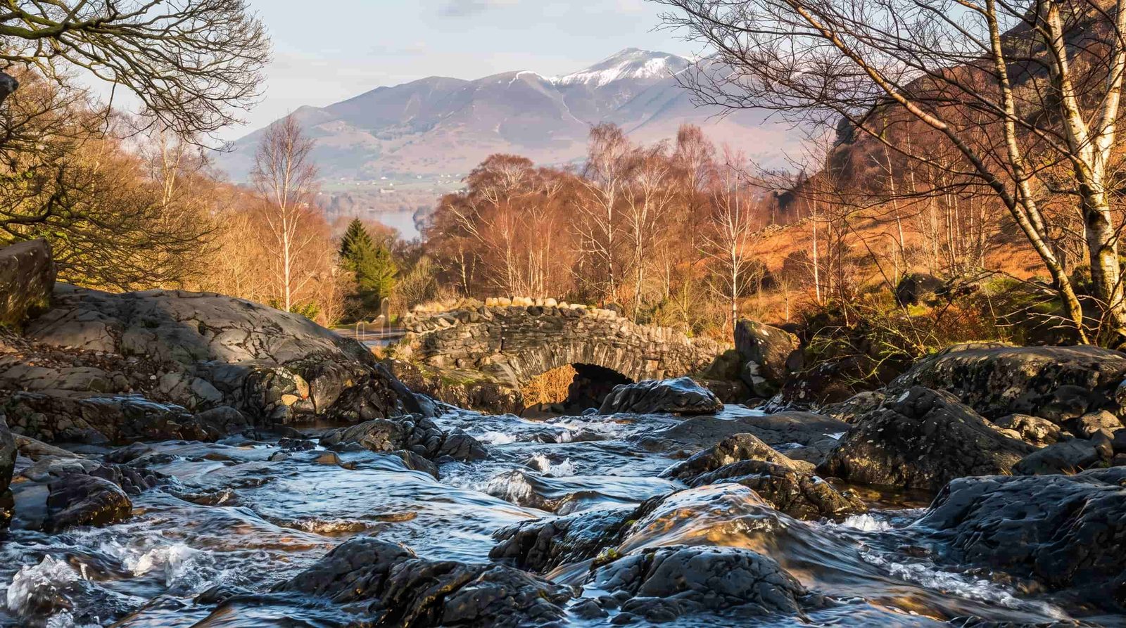 Ashness Beck tumbling under the packhorse bridge near Keswick, Lake District