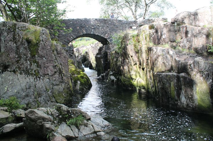 Stone bridge over clear river pool, Dunnerdale, Lake District
