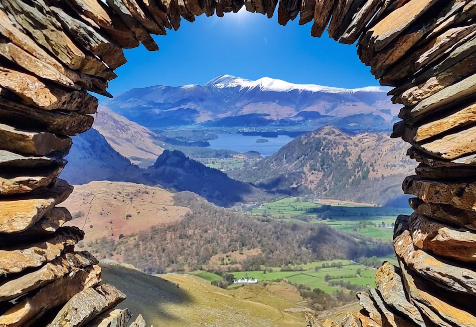 A view over the Borrowdale valley from a high vantage point, Lake District