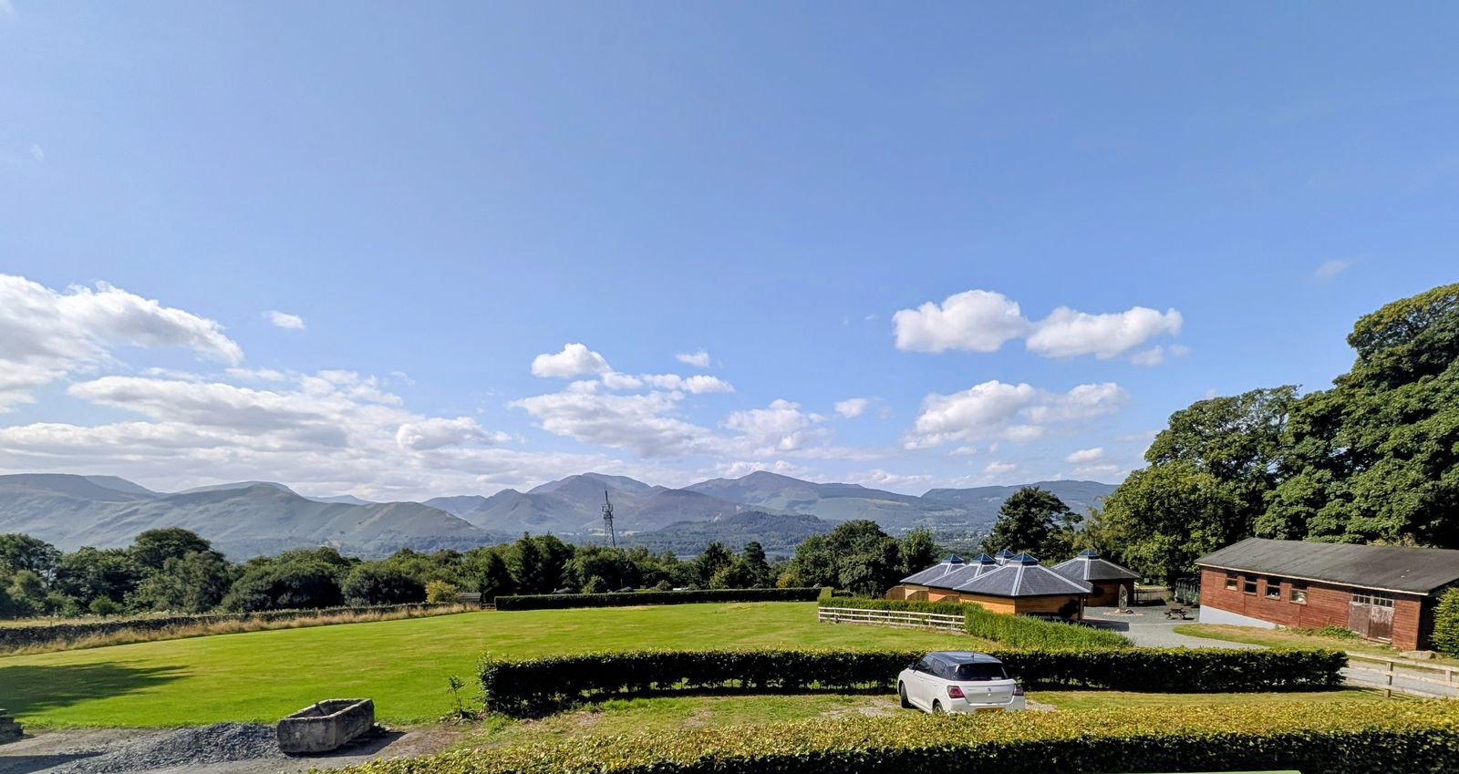 The Lookout viewpoint at Castlerigg Hall, looking out over the north-western fells