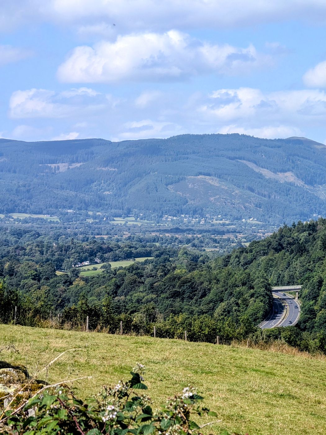The valley and the A66 seen from the fields above Keswick