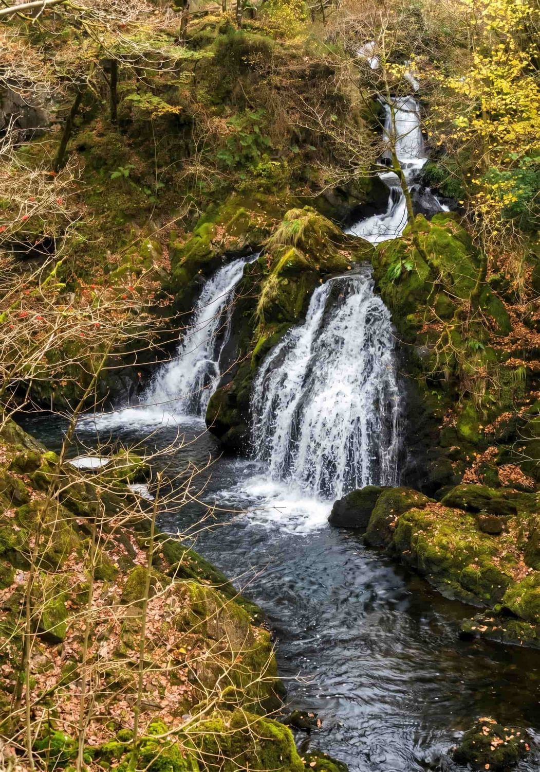 Colwith Force, a tiered woodland waterfall in Little Langdale, Lake District