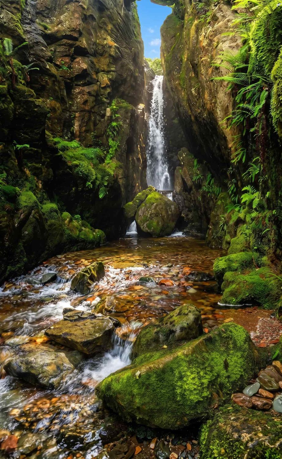Dungeon Ghyll Force hidden in its ravine in Great Langdale, Lake District