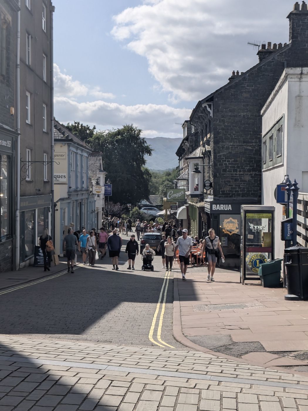 Busy summer afternoon in Keswick town centre