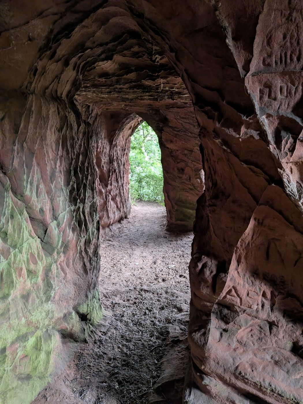 The interior chambers of Lacy's Caves cut into red sandstone, River Eden Kirkoswald