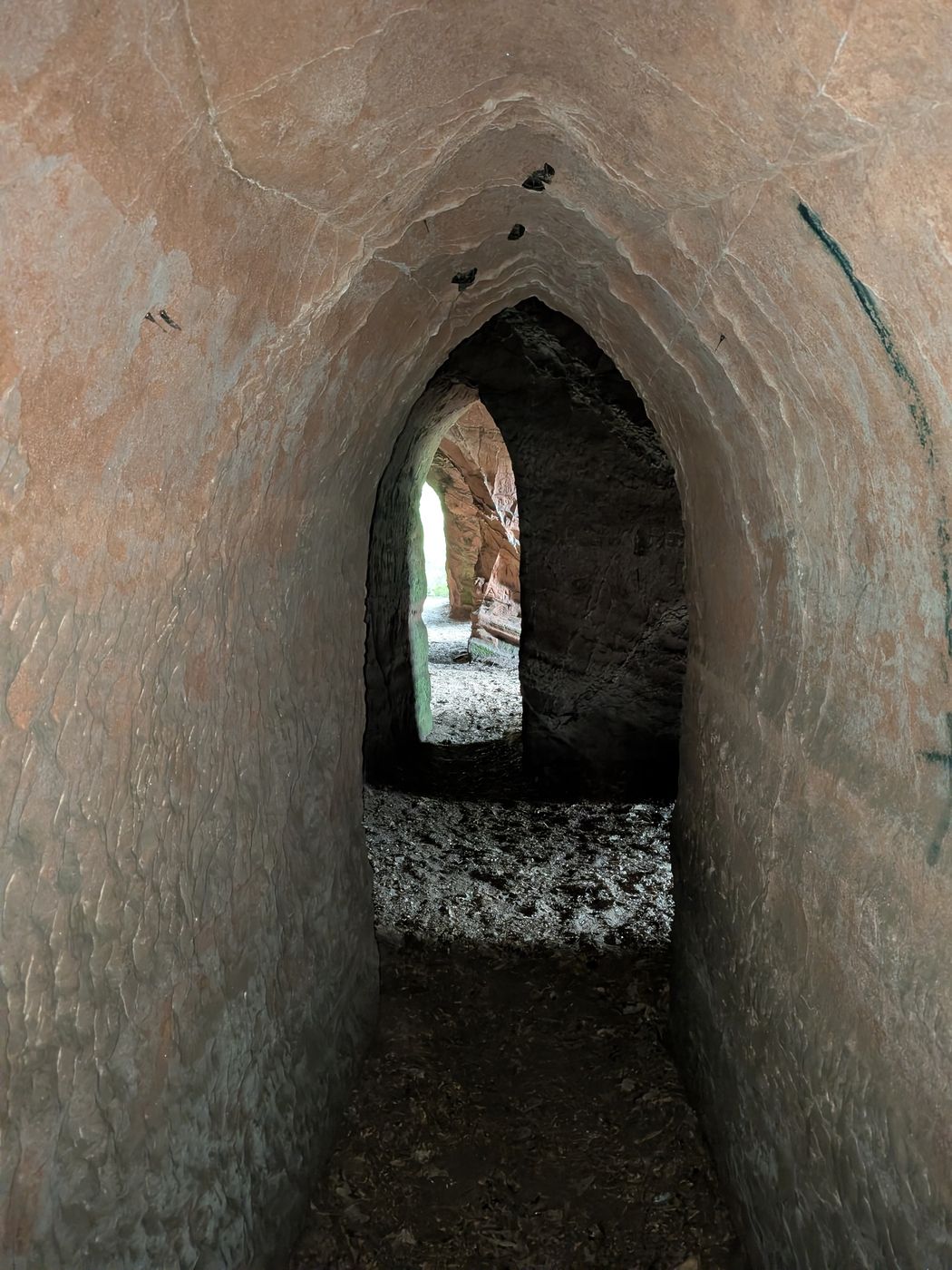 Lacy's Caves — chambers carved into a red sandstone cliff above the River Eden near Kirkoswald, Eden Valley