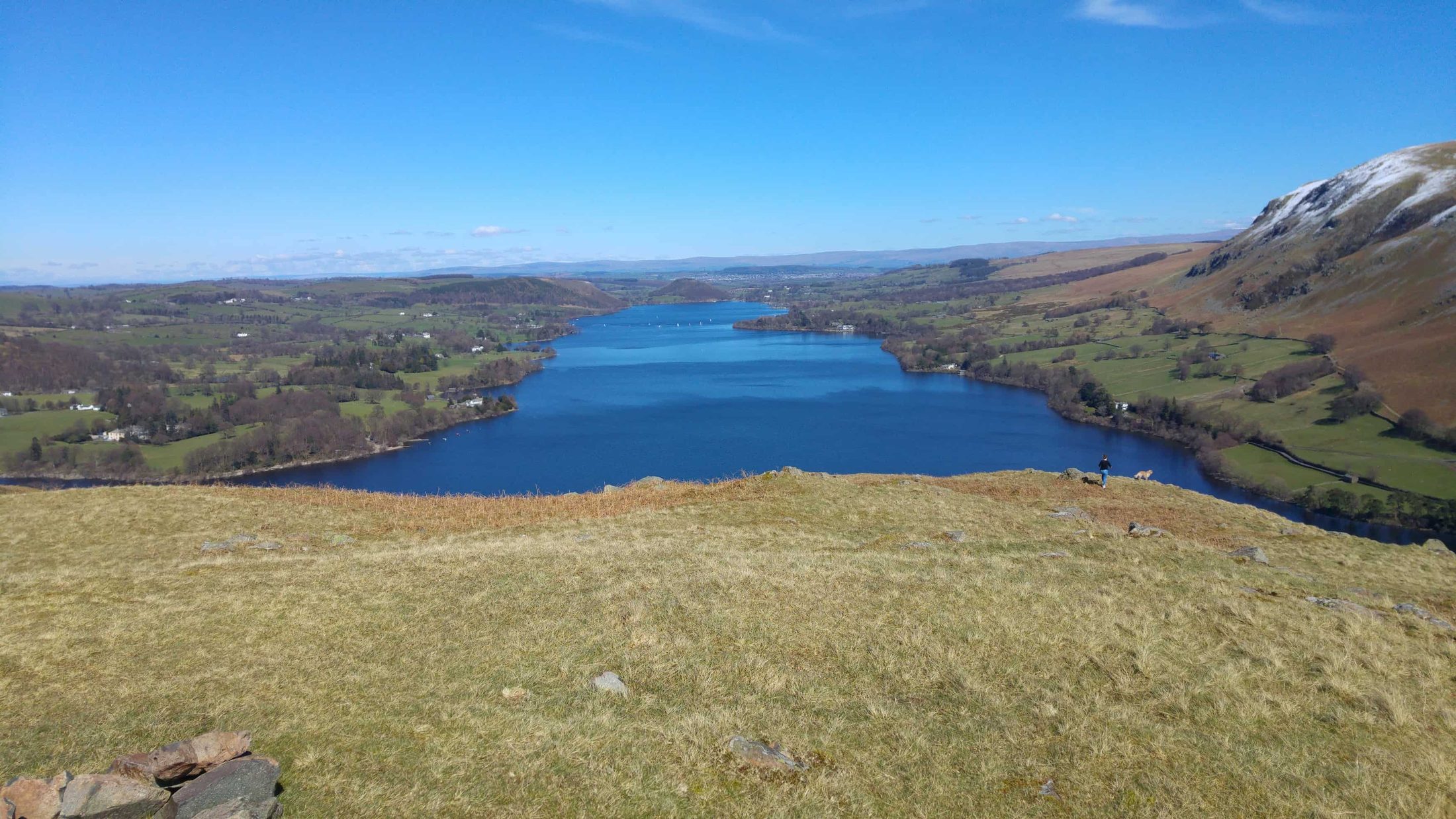 The view down Ullswater from the fells — one of the Lake District's 16 major lakes