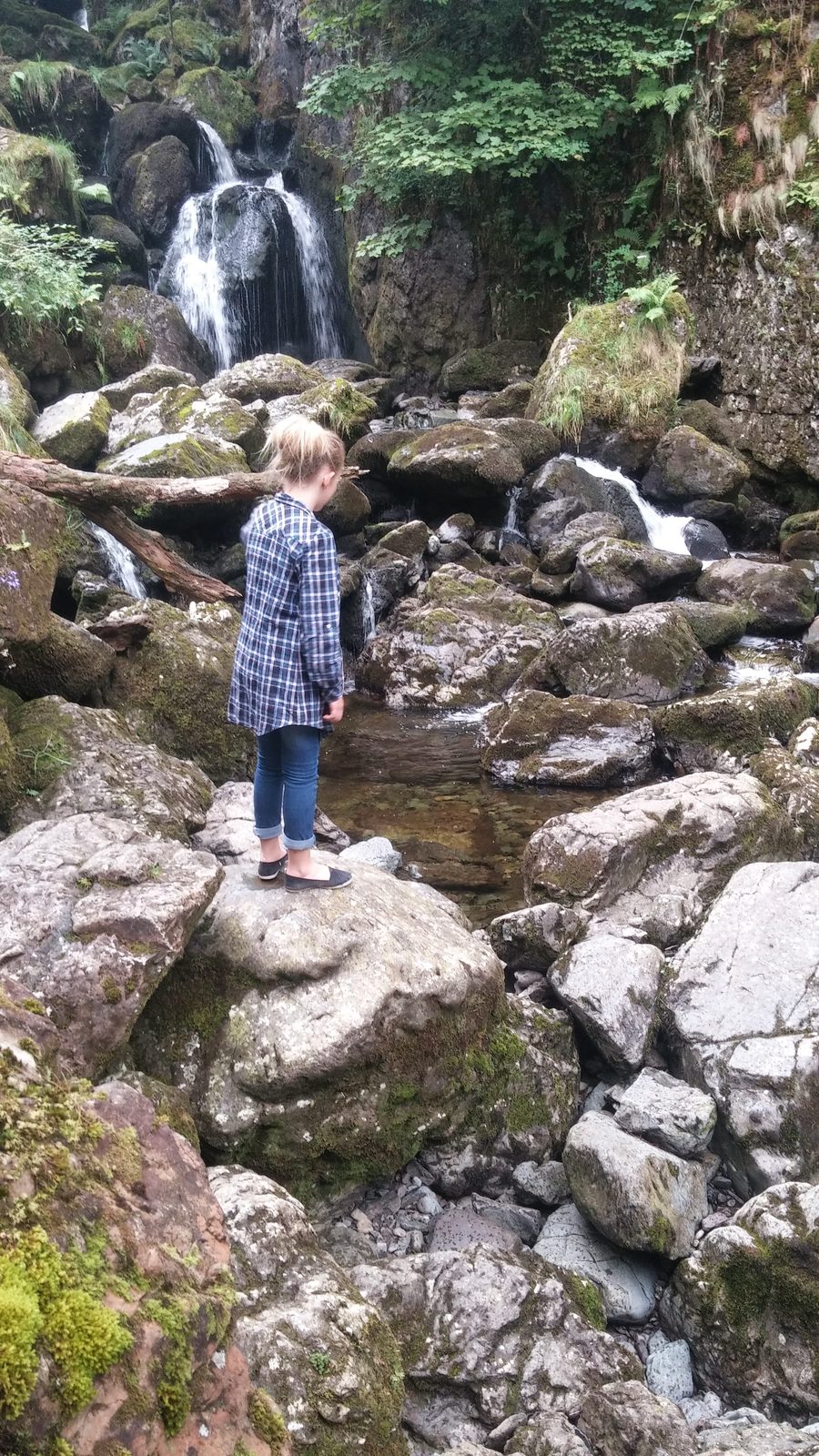 Lodore Falls in Borrowdale near Derwentwater, full after heavy rain, Lake District