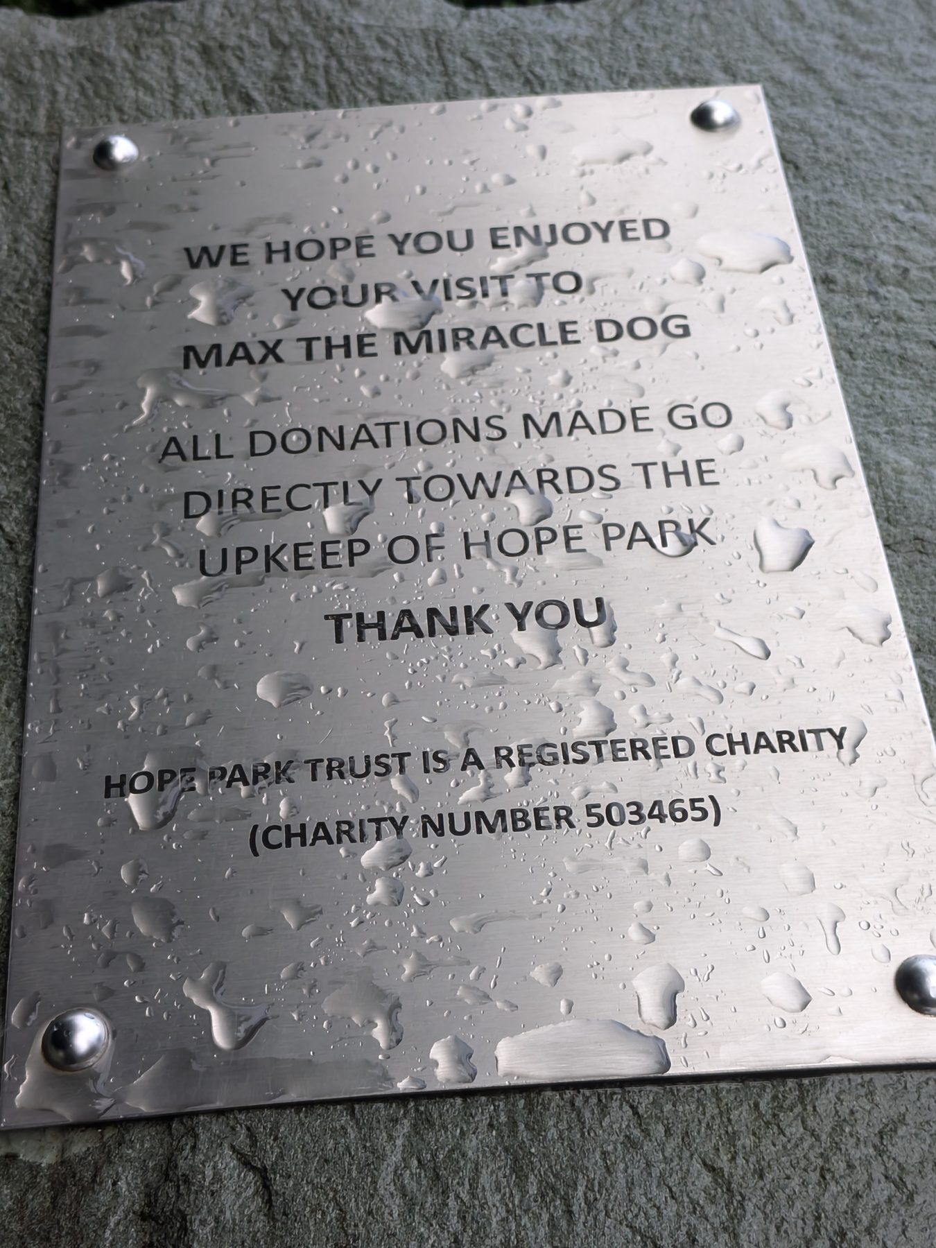 The Max the Miracle Dog plaque at Hope Park, Keswick