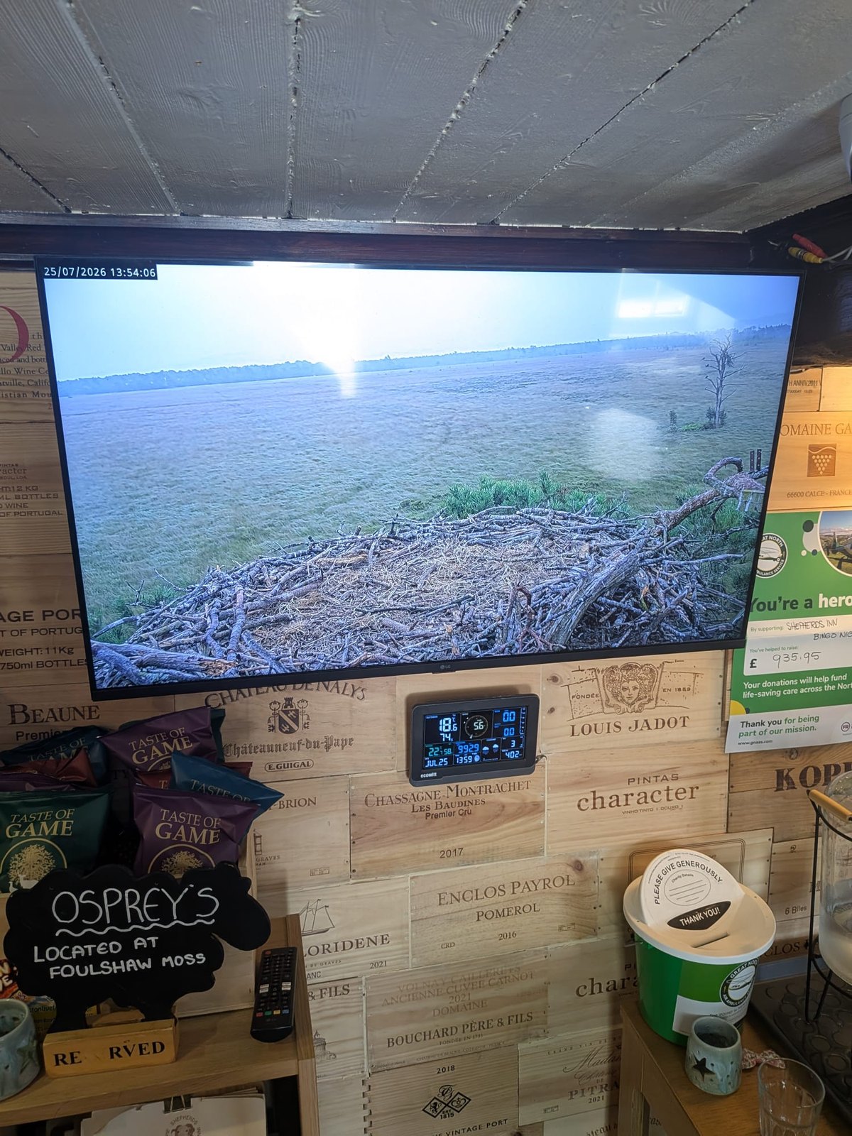 The live osprey-nest webcam streaming inside the Shepherds Inn at Langwathby