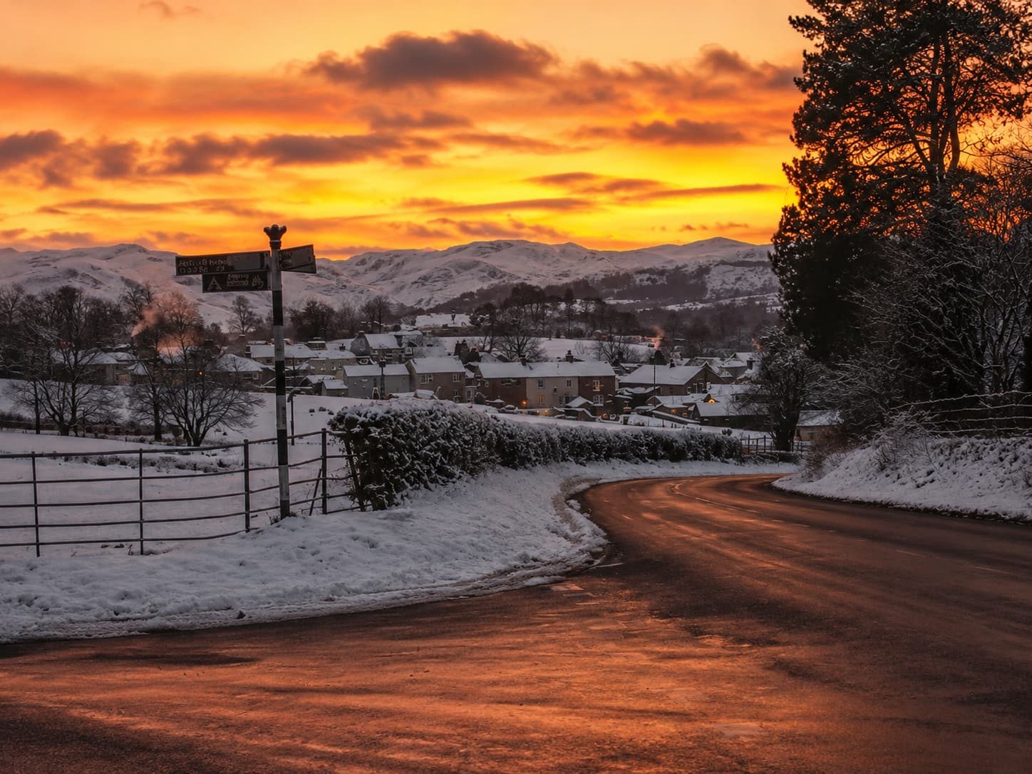 Pooley Bridge village under snow