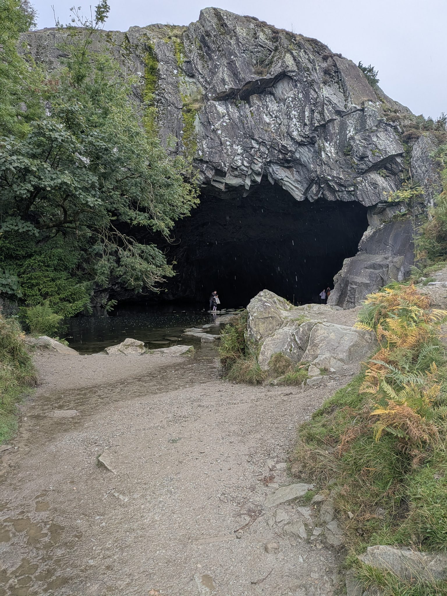 The entrance to Rydal Cave from the path