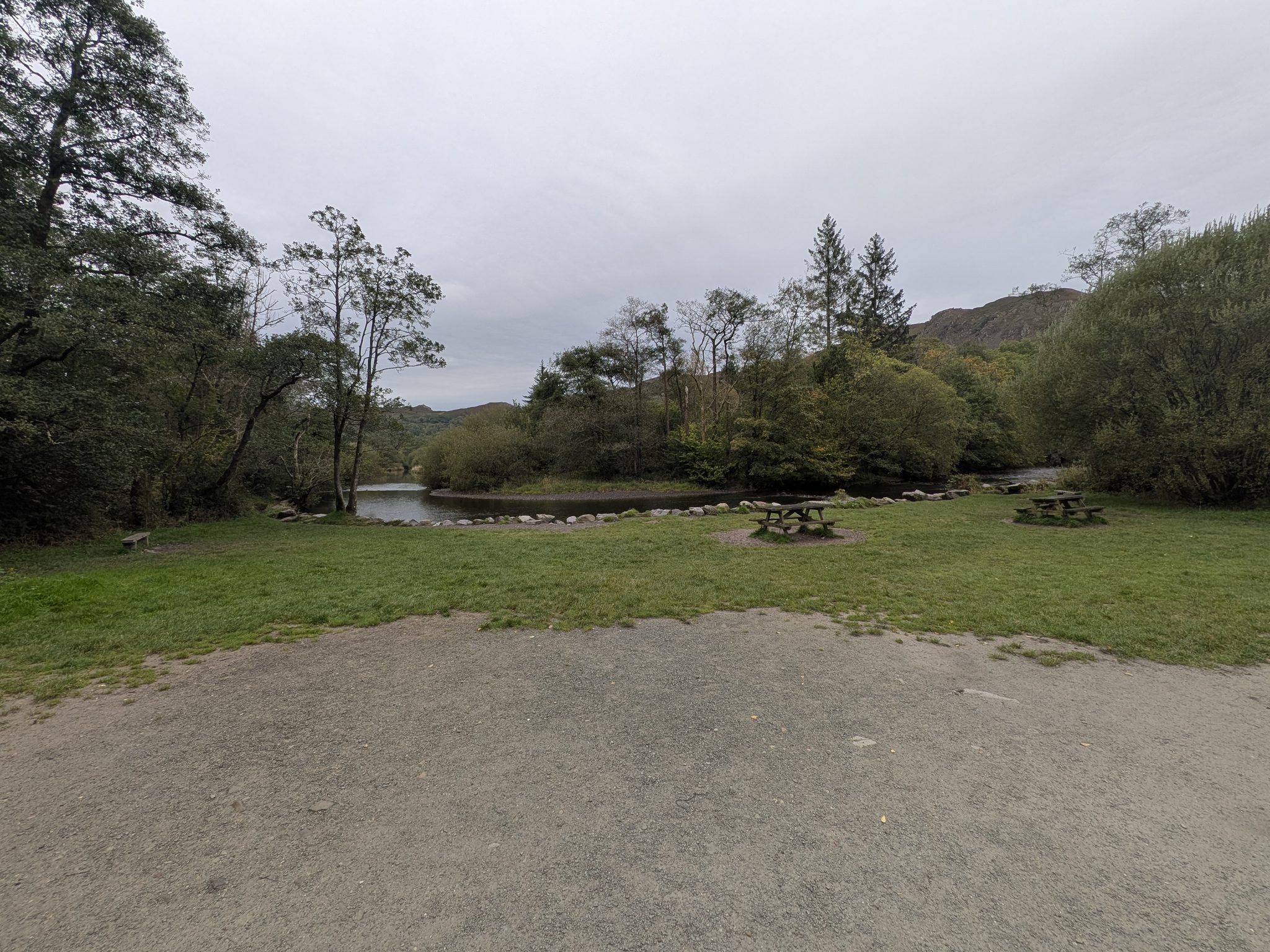 The picnic area by the River Rothay below the White Moss car parks