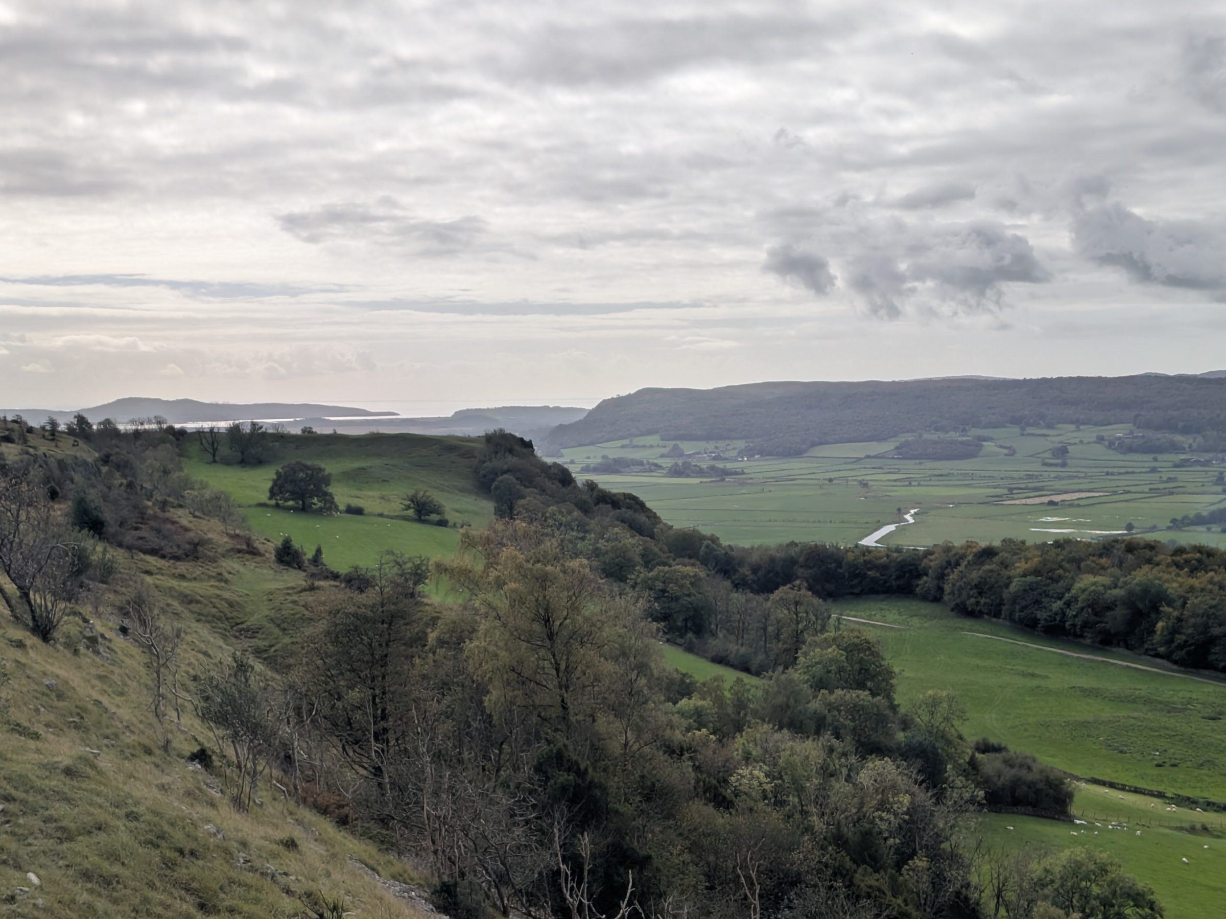 The view from the second viewpoint on Scout Scar, looking out over the valley to the bay