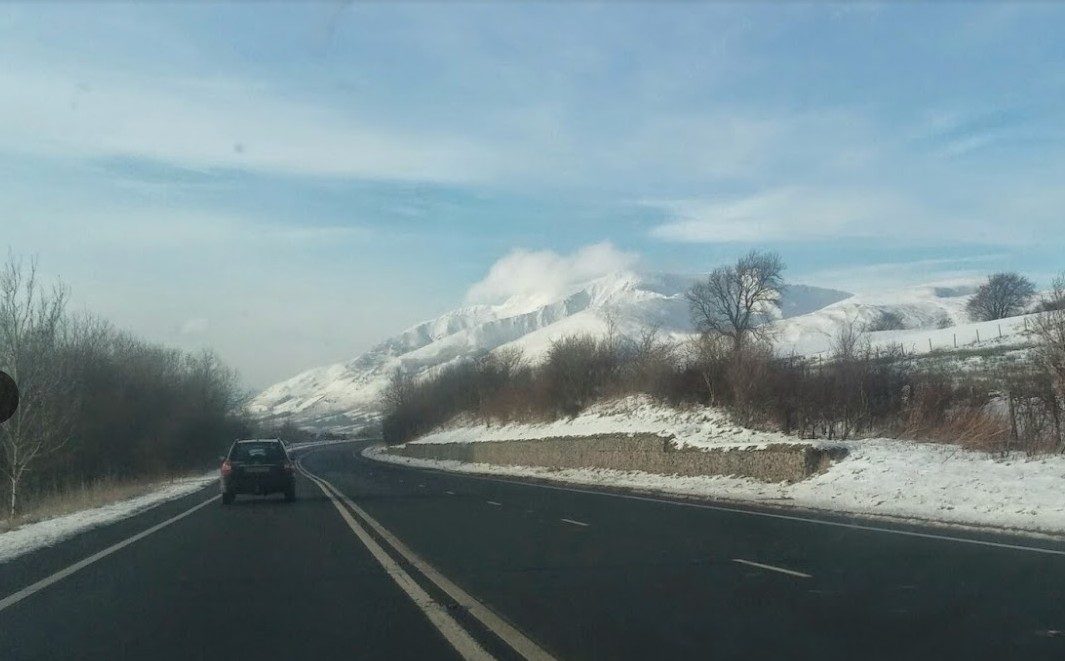 Skiddaw under snow, seen from the A66 on the drive towards Keswick