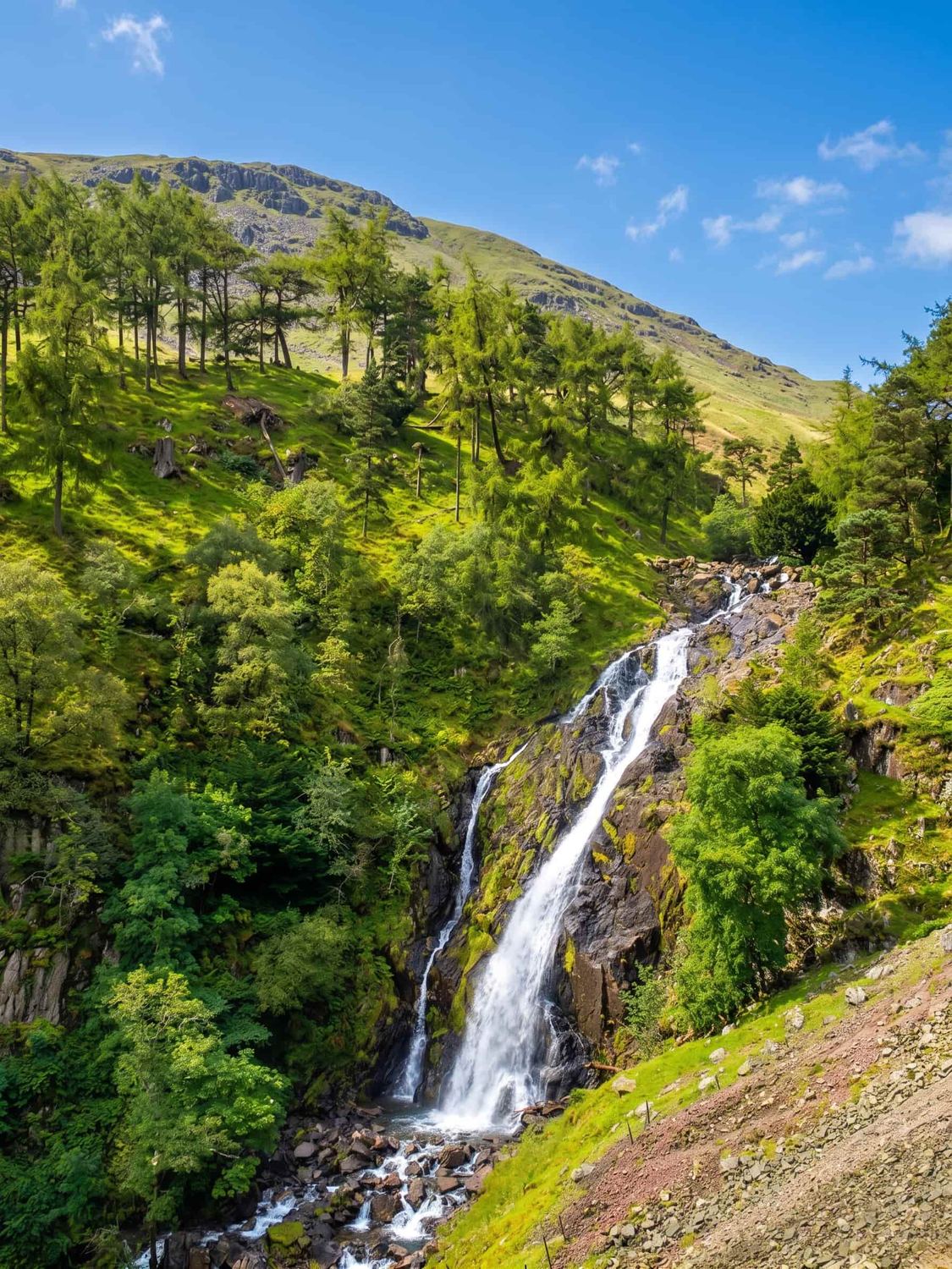Taylor Gill Force, a tall waterfall above Seathwaite in Borrowdale, Lake District