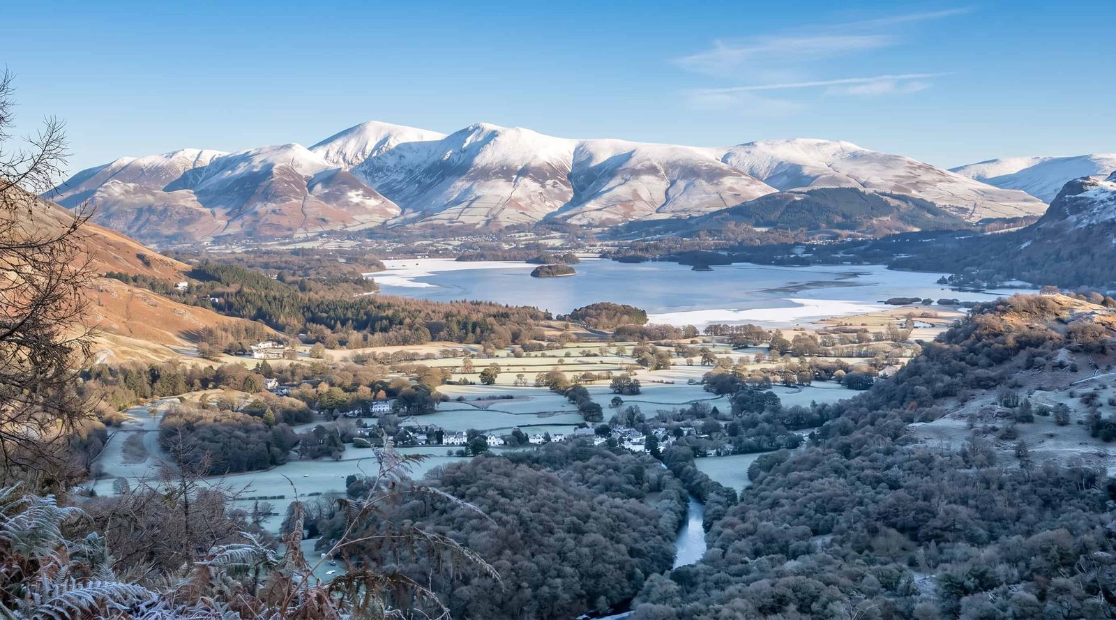 The view north down Borrowdale to Derwentwater from Castle Crag summit, Lake District